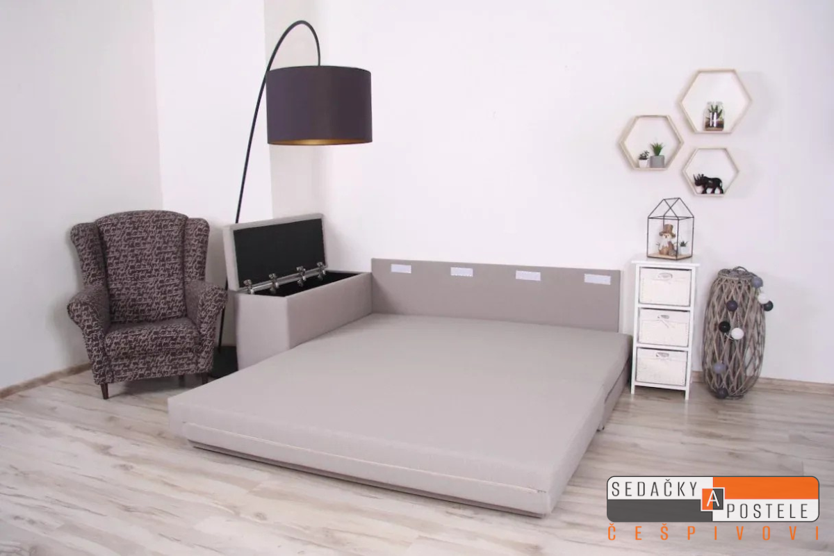 rozkládací pohovka pro trvalé spaní 180x200cm PNT s úložný prostorem rozložená