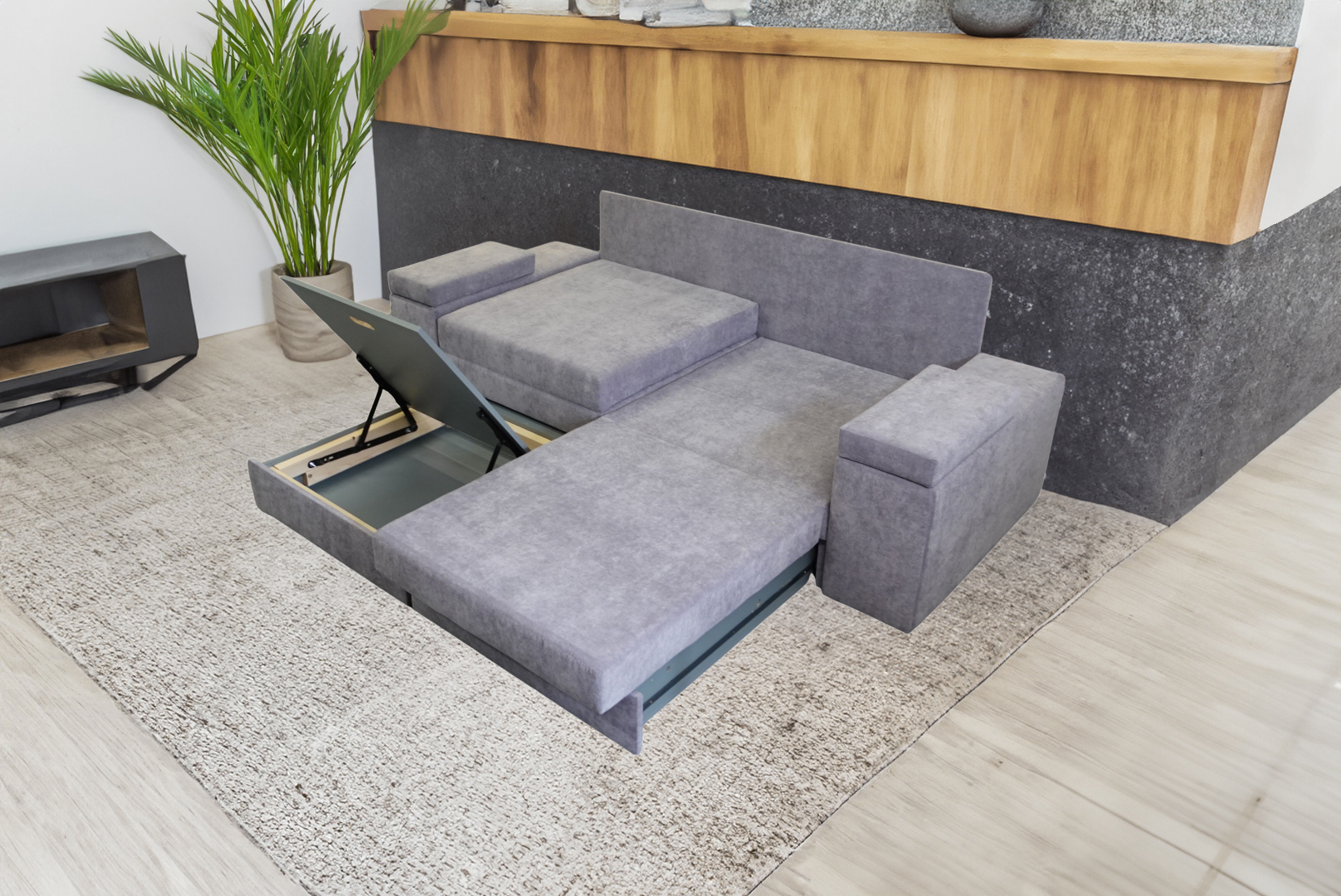 rozkládací pohovky s úložným prostorem pro každodenní spaní PNU7